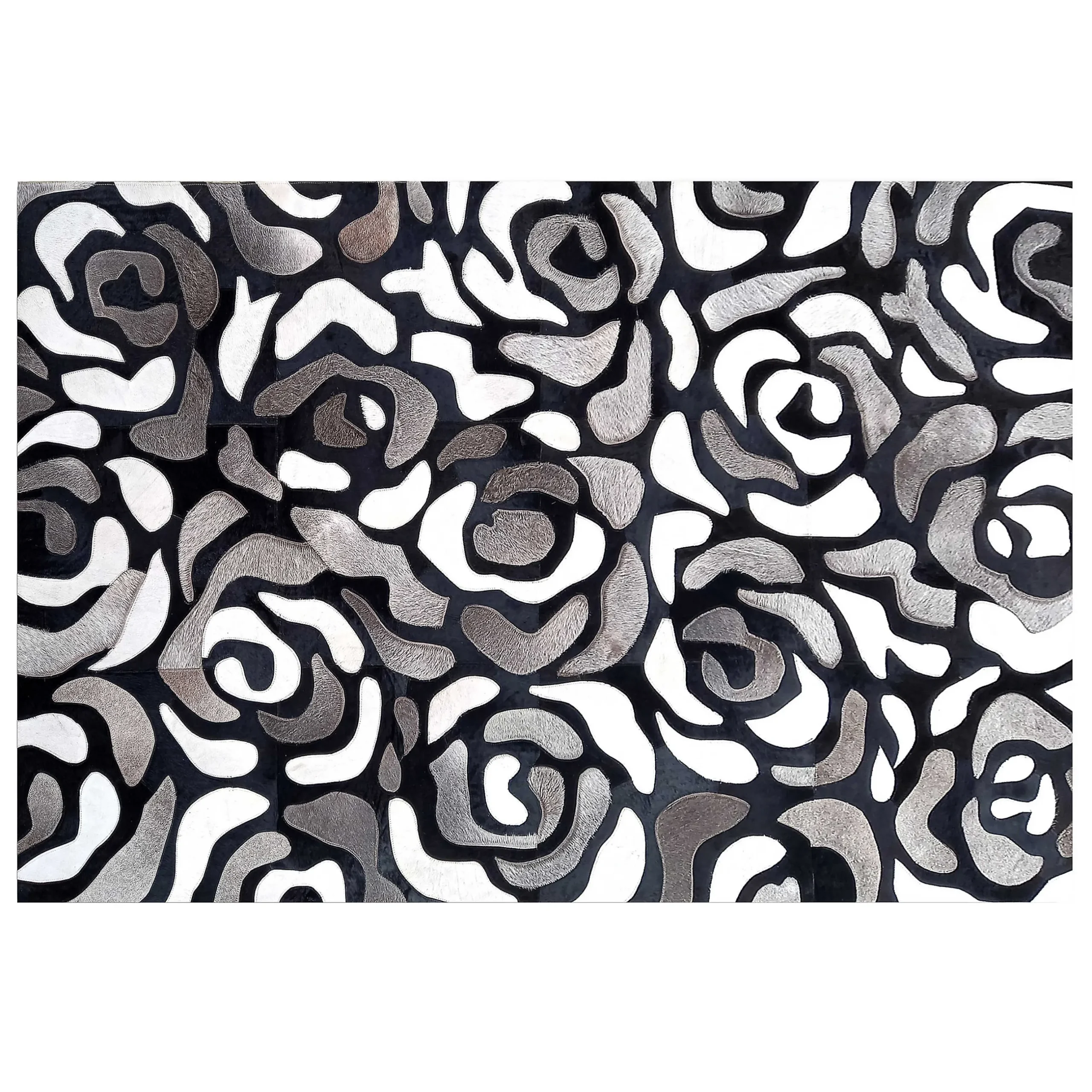 Rugs|MacKenzie-Childs Abstract Roses Hair on Hide Grey 5' x 8' Rug