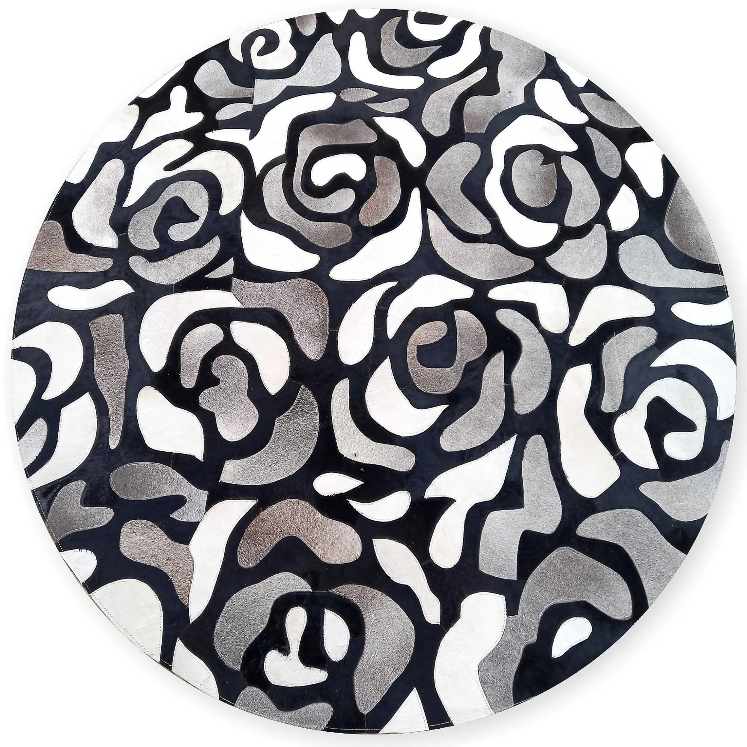 Rugs|MacKenzie-Childs Abstract Roses Hair on Hide Grey 6' Round Rug