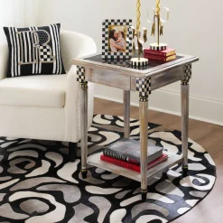 Rugs|MacKenzie-Childs Abstract Roses Hair on Hide Grey 6' Round Rug