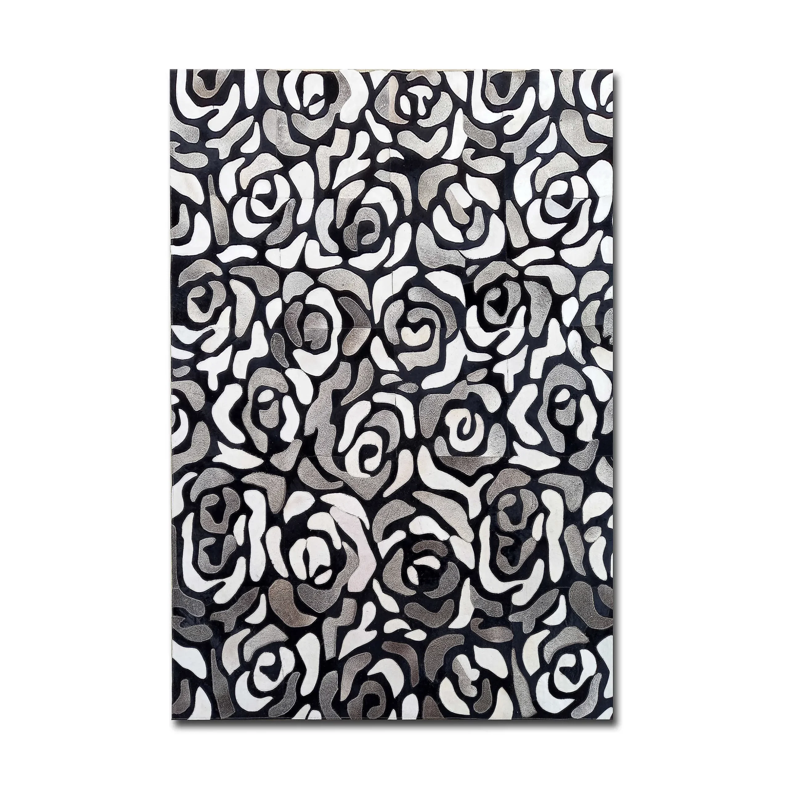 Rugs|MacKenzie-Childs Abstract Roses Hair on Hide Grey 8' x 10' Rug