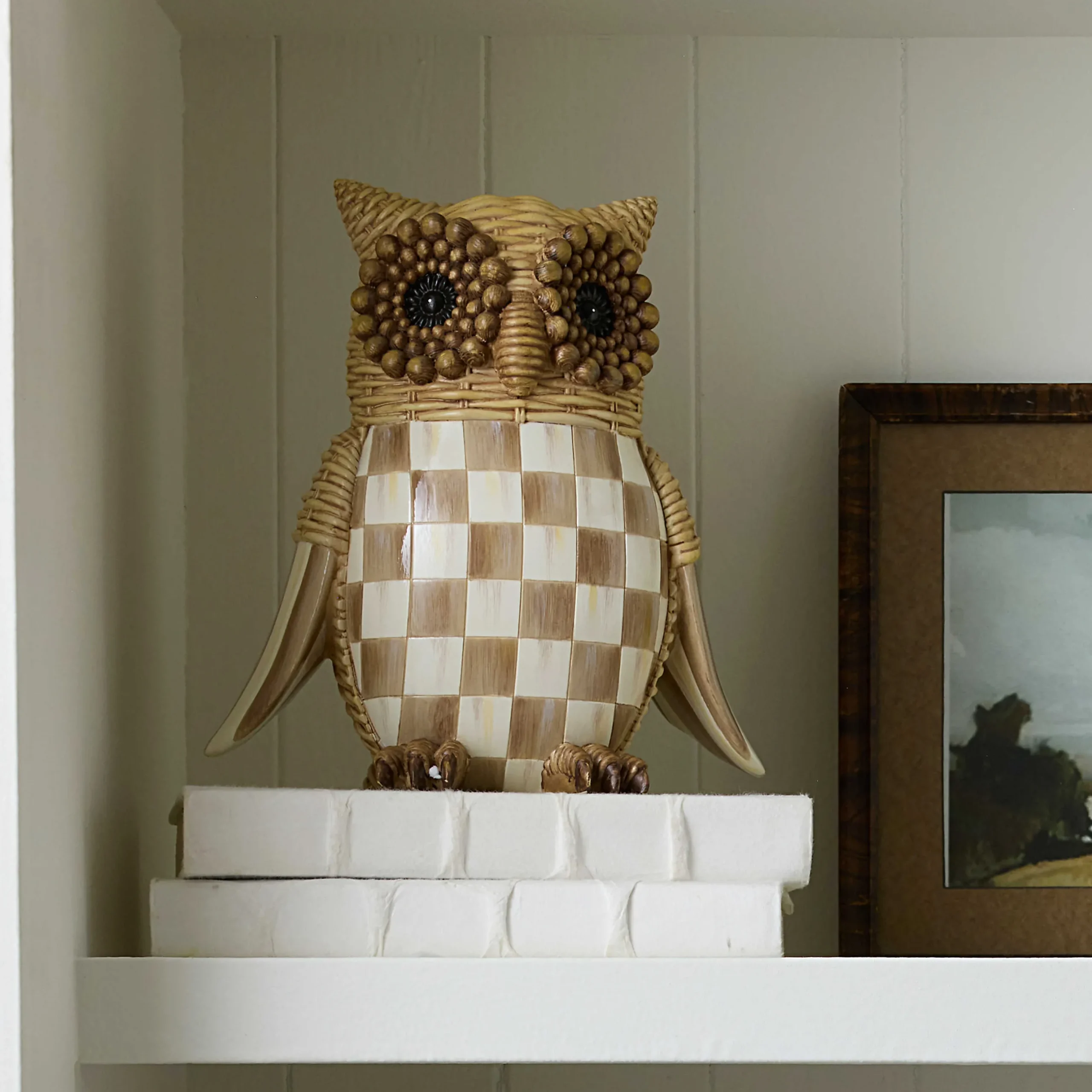 The Fall Shop|Room Accents|MacKenzie-Childs Autumnology Check Basket Weave Owl Figurine