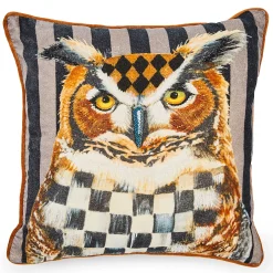 Pillows, Throws, & Cushions|MacKenzie-Childs Autumnology Check Owl Throw Pillow