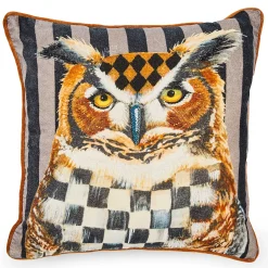 Pillows, Throws, & Cushions|MacKenzie-Childs Autumnology Check Owl Throw Pillow