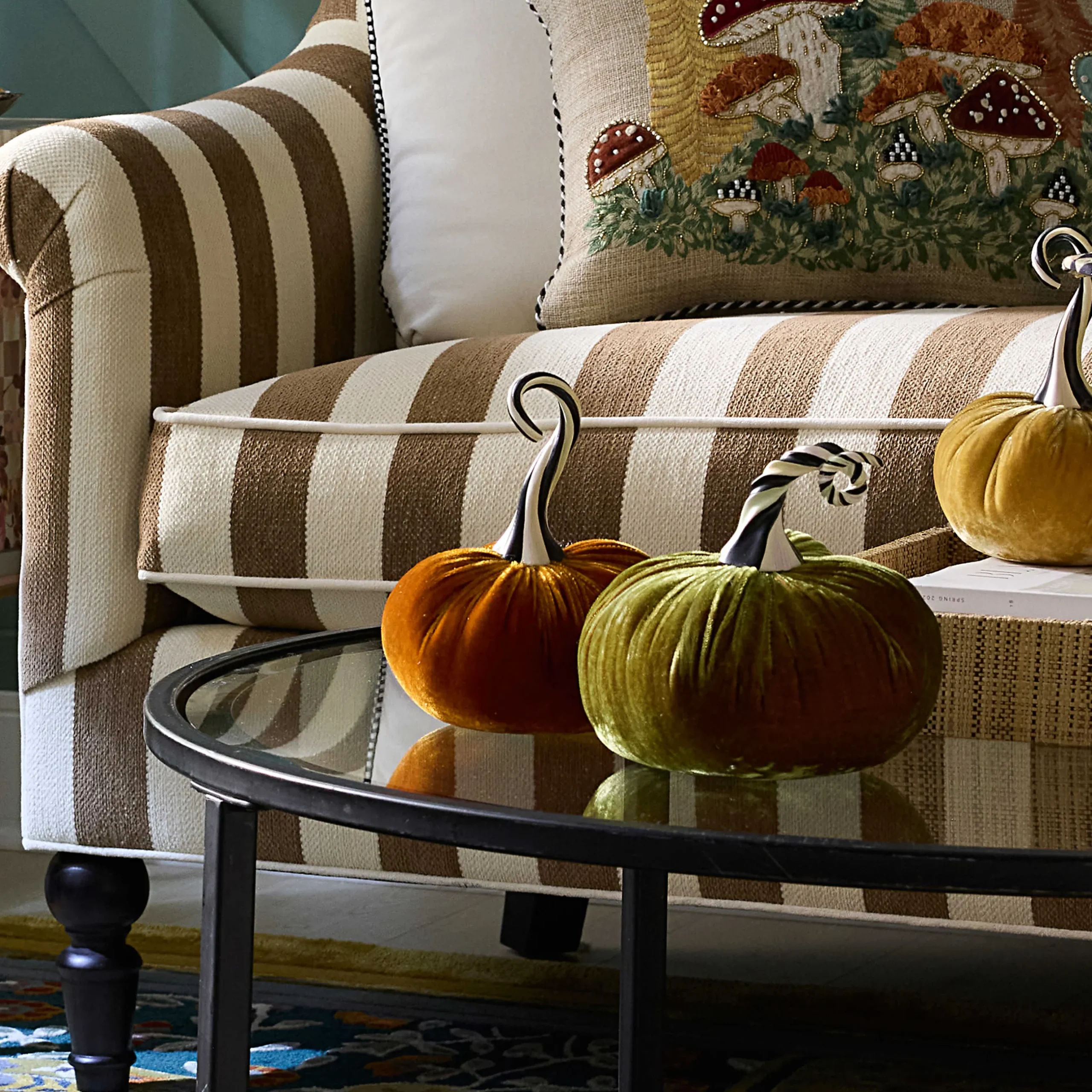 Pumpkins|The Halloween Shop|MacKenzie-Childs Autumnology Orange Twisted Stem Velvet Pumpkin