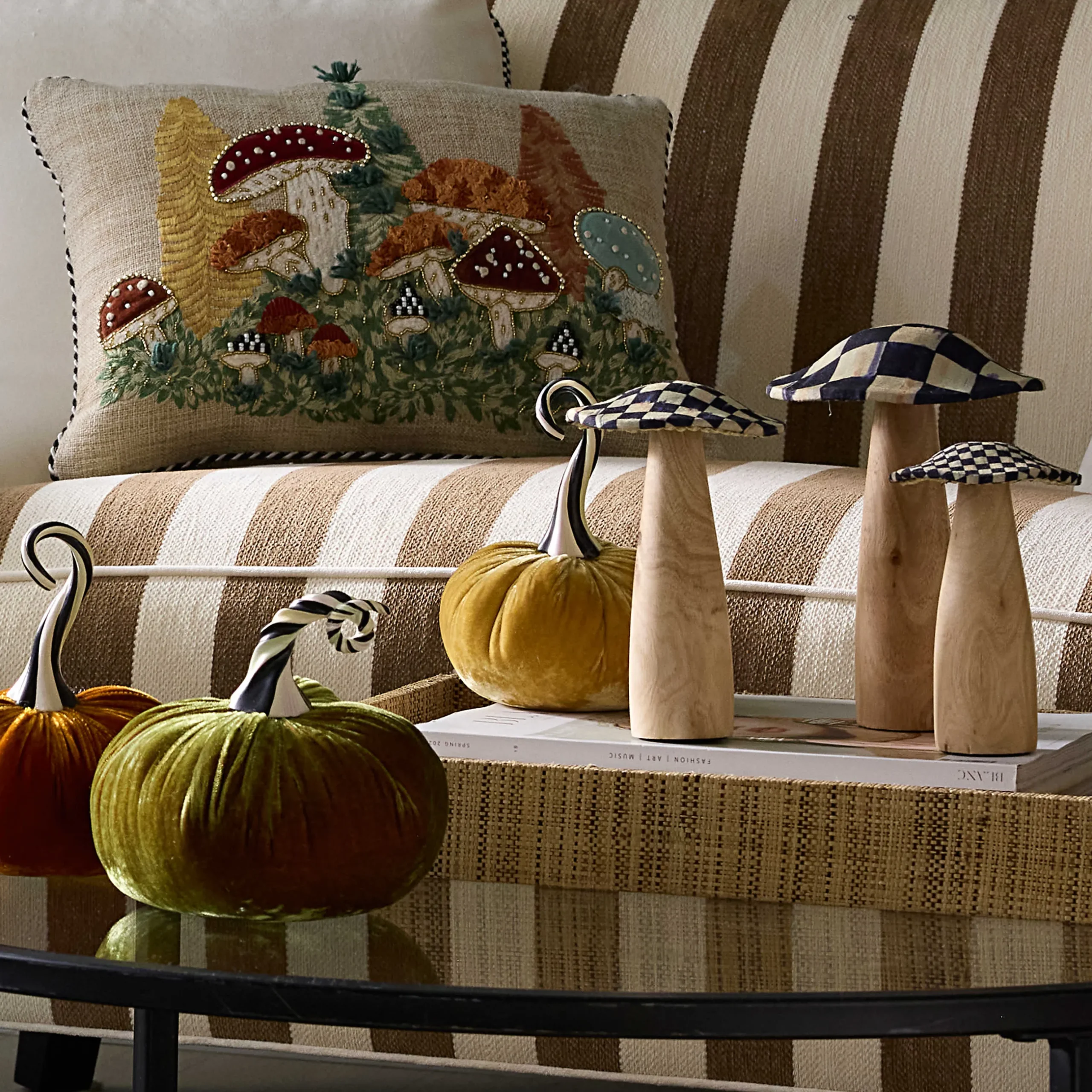 Pumpkins|The Halloween Shop|MacKenzie-Childs Autumnology Vanilla Twisted Stem Velvet Pumpkin