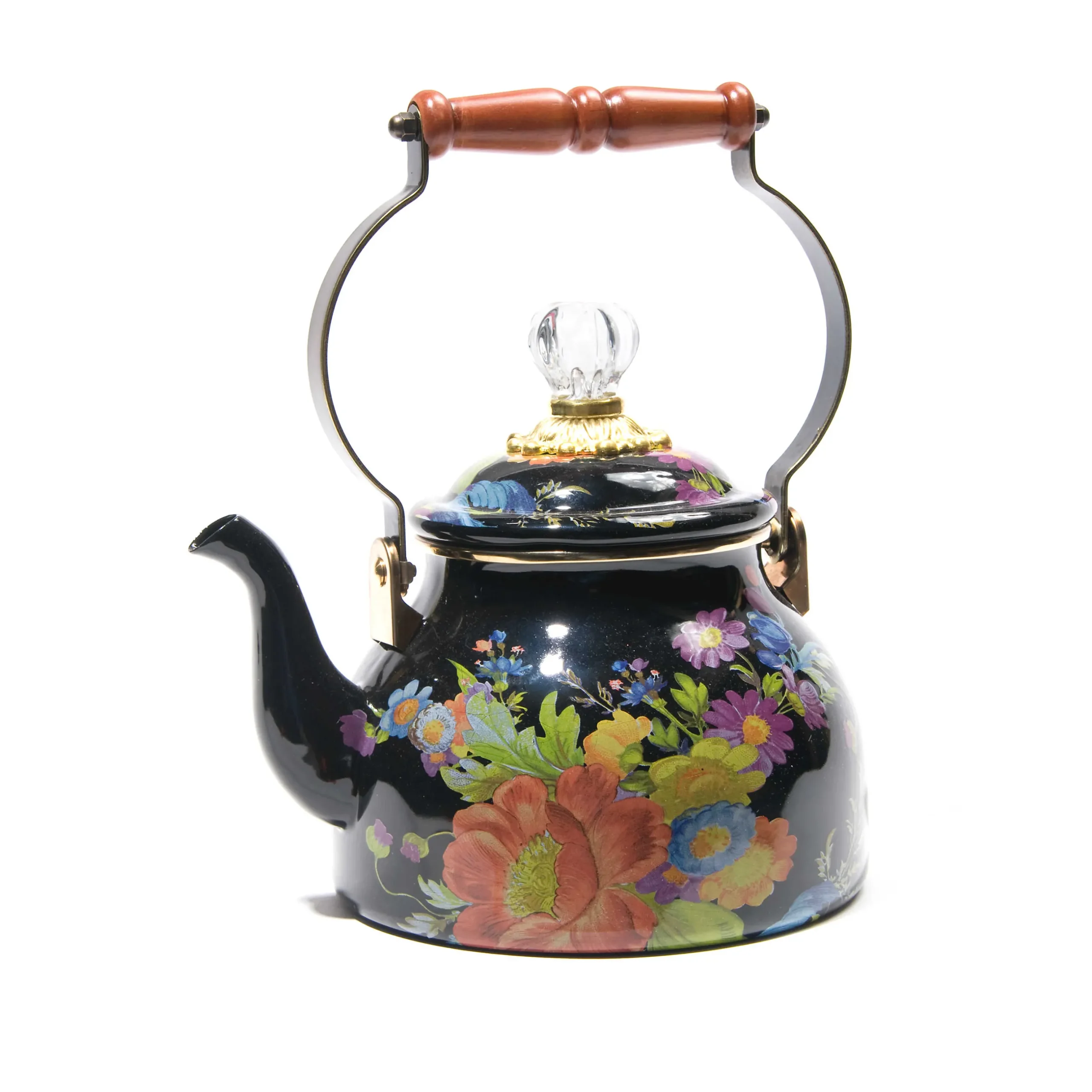 The Coffee Shop|Tea Kettles|MacKenzie-Childs Black Flower Market 2 Quart Tea Kettle
