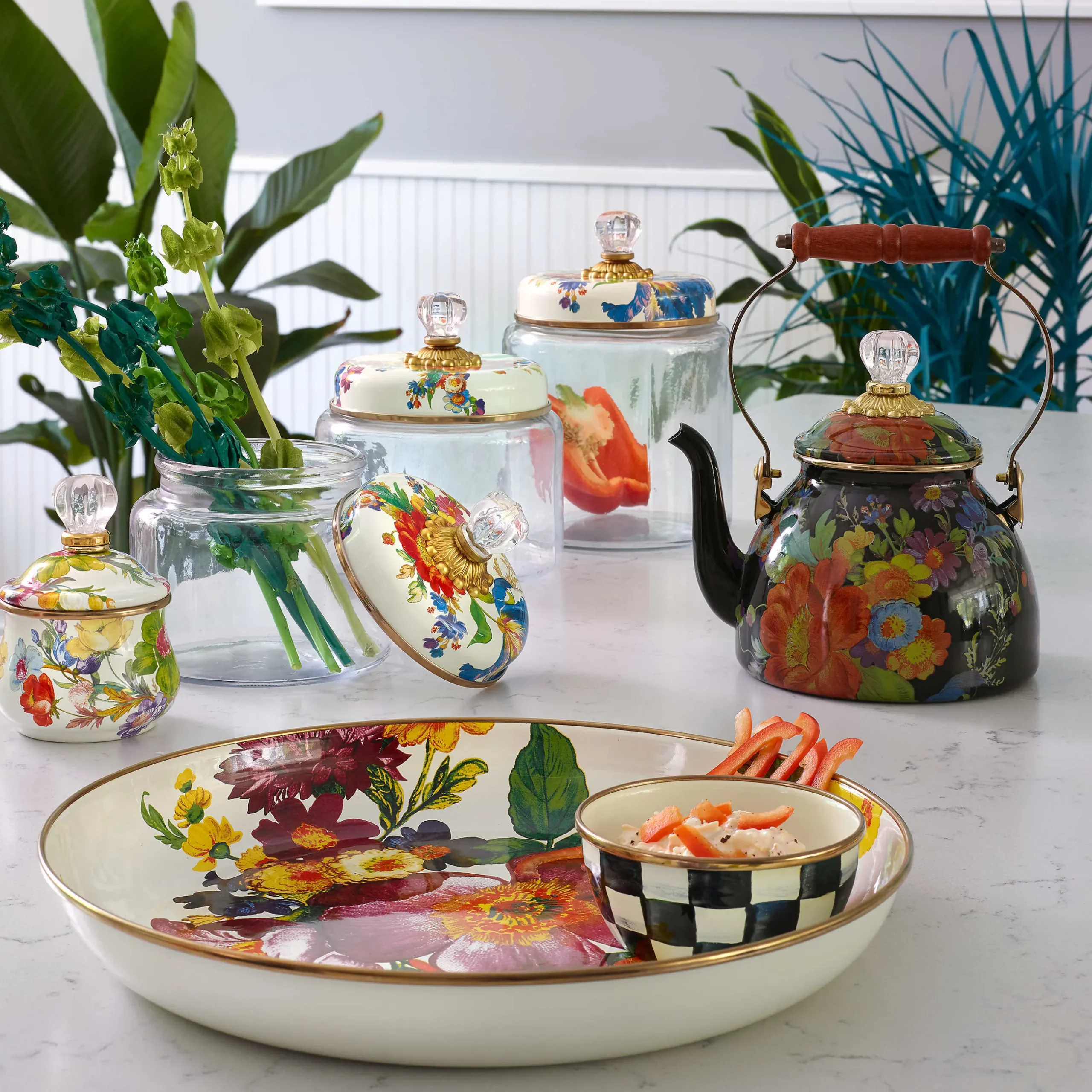 The Coffee Shop|Tea Kettles|MacKenzie-Childs Black Flower Market 2 Quart Tea Kettle