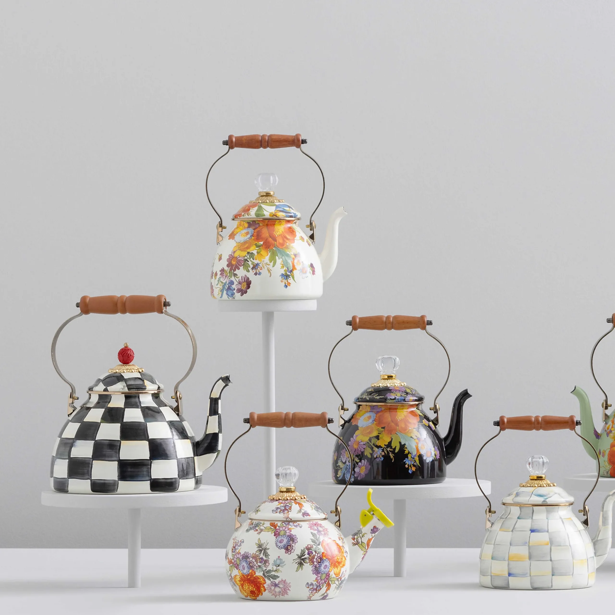 The Coffee Shop|Tea Kettles|MacKenzie-Childs Black Flower Market 2 Quart Tea Kettle