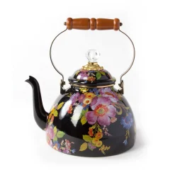 Tea Kettles|MacKenzie-Childs Black Flower Market 3 Quart Tea Kettle