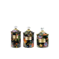 Kitchen & Dining Sets|Kitchen Storage & Organization|MacKenzie-Childs Black Flower Market Canisters, Set of 3