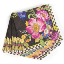 Bar Entertaining|MacKenzie-Childs Black Flower Market Cocktail Paper Napkins
