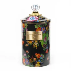 Room Accents|Kitchen Storage & Organization|MacKenzie-Childs Black Flower Market Large Canister