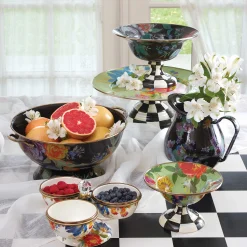 Serveware|MacKenzie-Childs Black Flower Market Large Compote