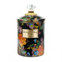 Room Accents|Kitchen Storage & Organization|MacKenzie-Childs Black Flower Market Medium Canister