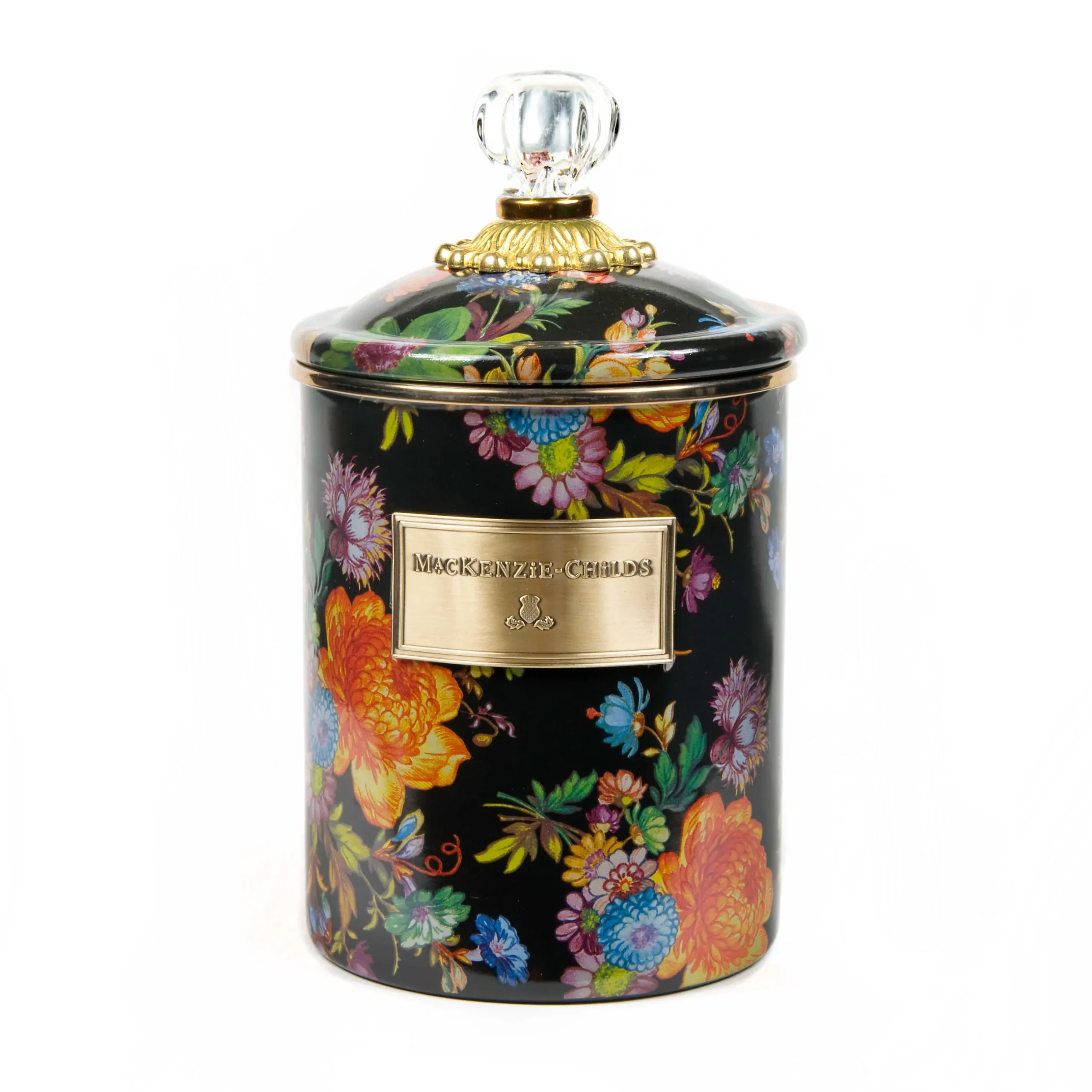 Room Accents|Kitchen Storage & Organization|MacKenzie-Childs Black Flower Market Medium Canister