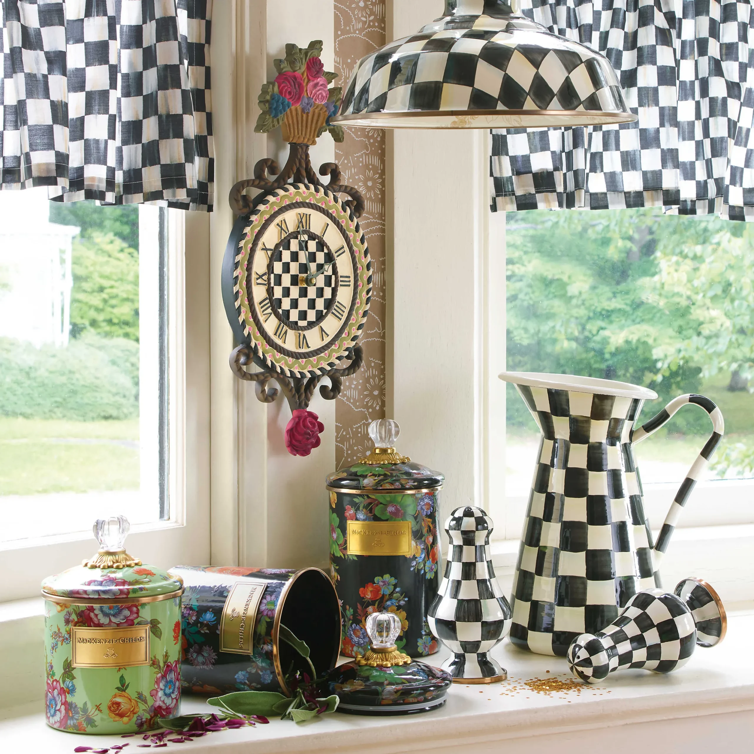 Room Accents|Kitchen Storage & Organization|MacKenzie-Childs Black Flower Market Medium Canister