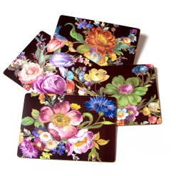 Table Accessories|Kitchen & Table Linens|MacKenzie-Childs Black Flower Market Placemats, Set of 4