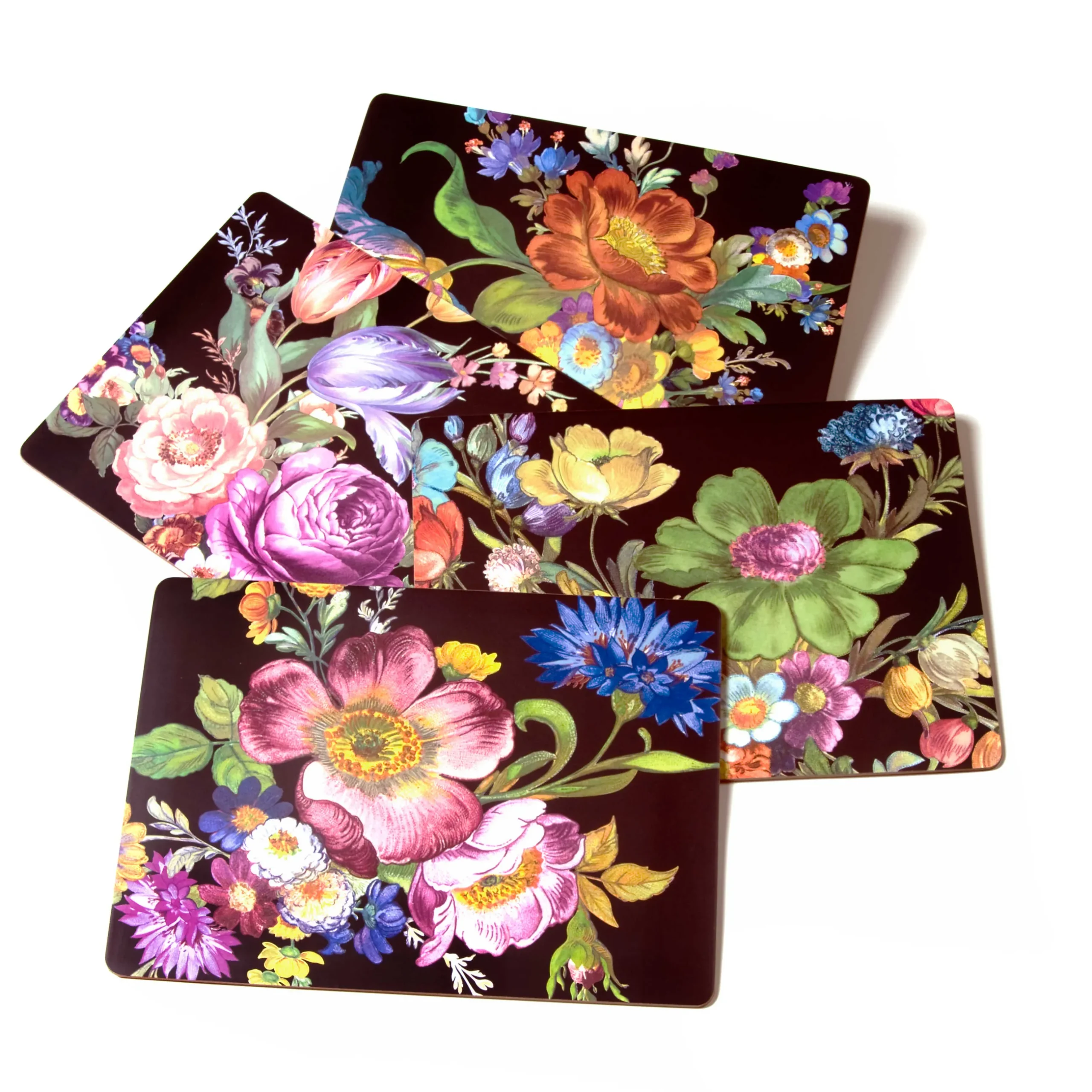 Table Accessories|Kitchen & Table Linens|MacKenzie-Childs Black Flower Market Placemats, Set of 4