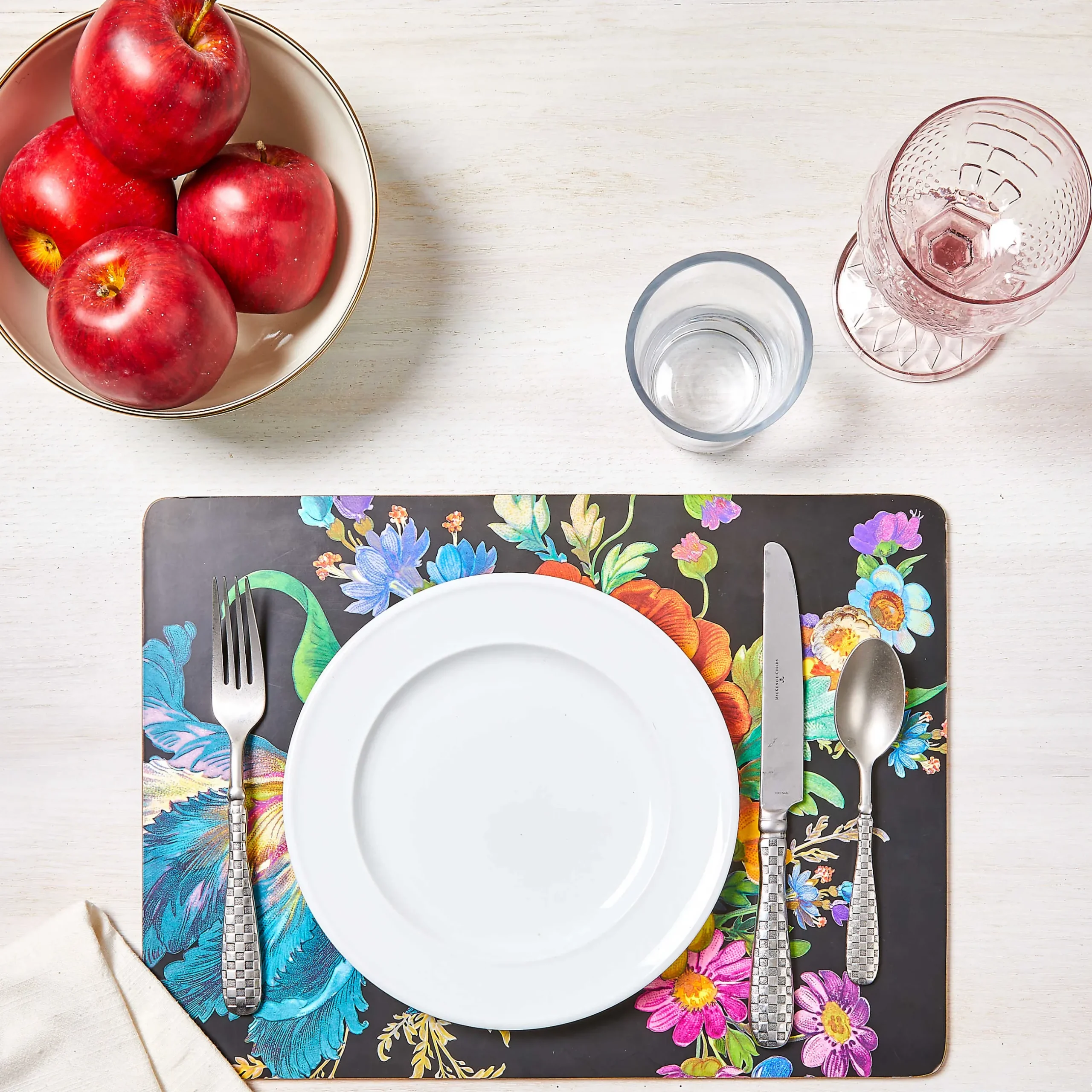 Table Accessories|Kitchen & Table Linens|MacKenzie-Childs Black Flower Market Placemats, Set of 4