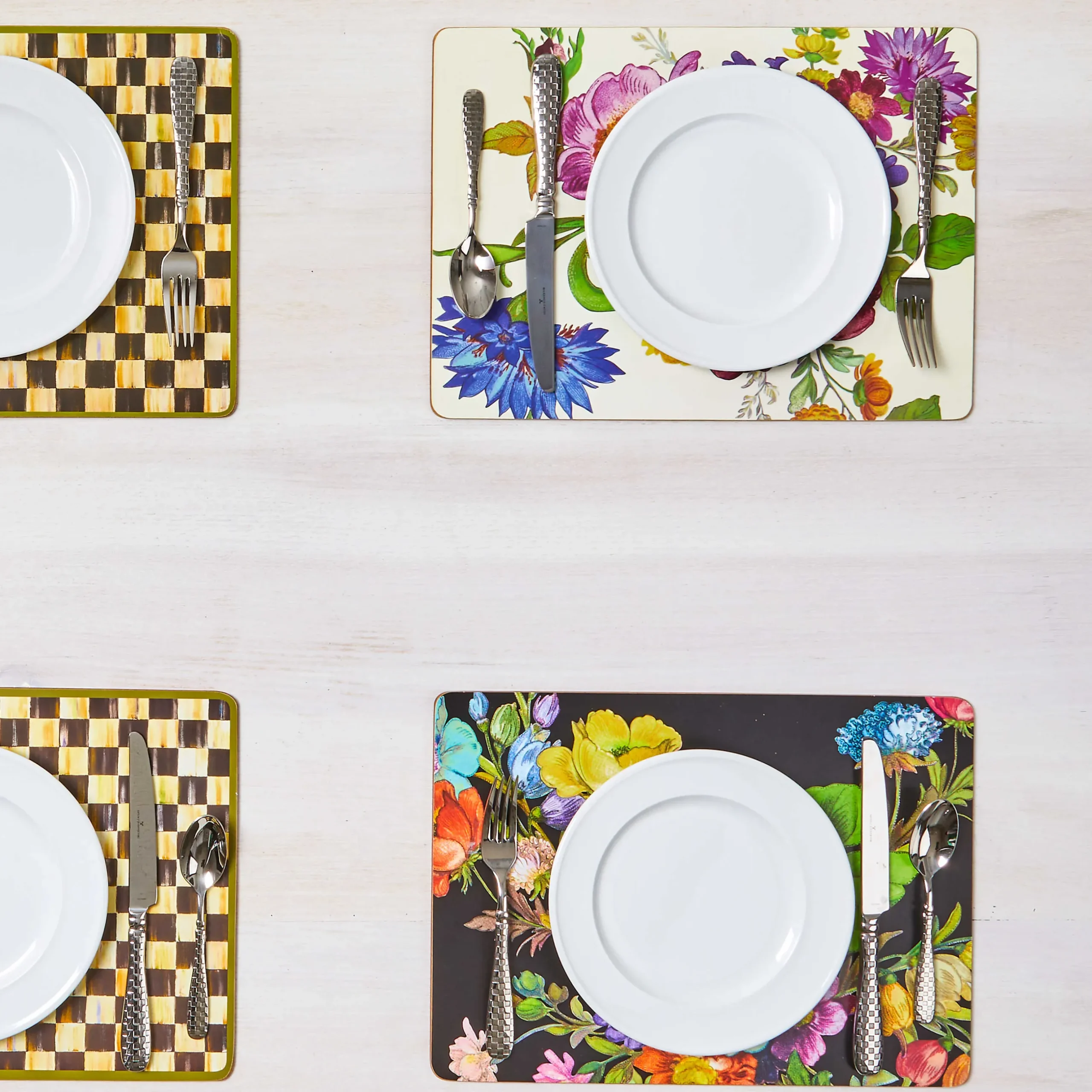 Table Accessories|Kitchen & Table Linens|MacKenzie-Childs Black Flower Market Placemats, Set of 4