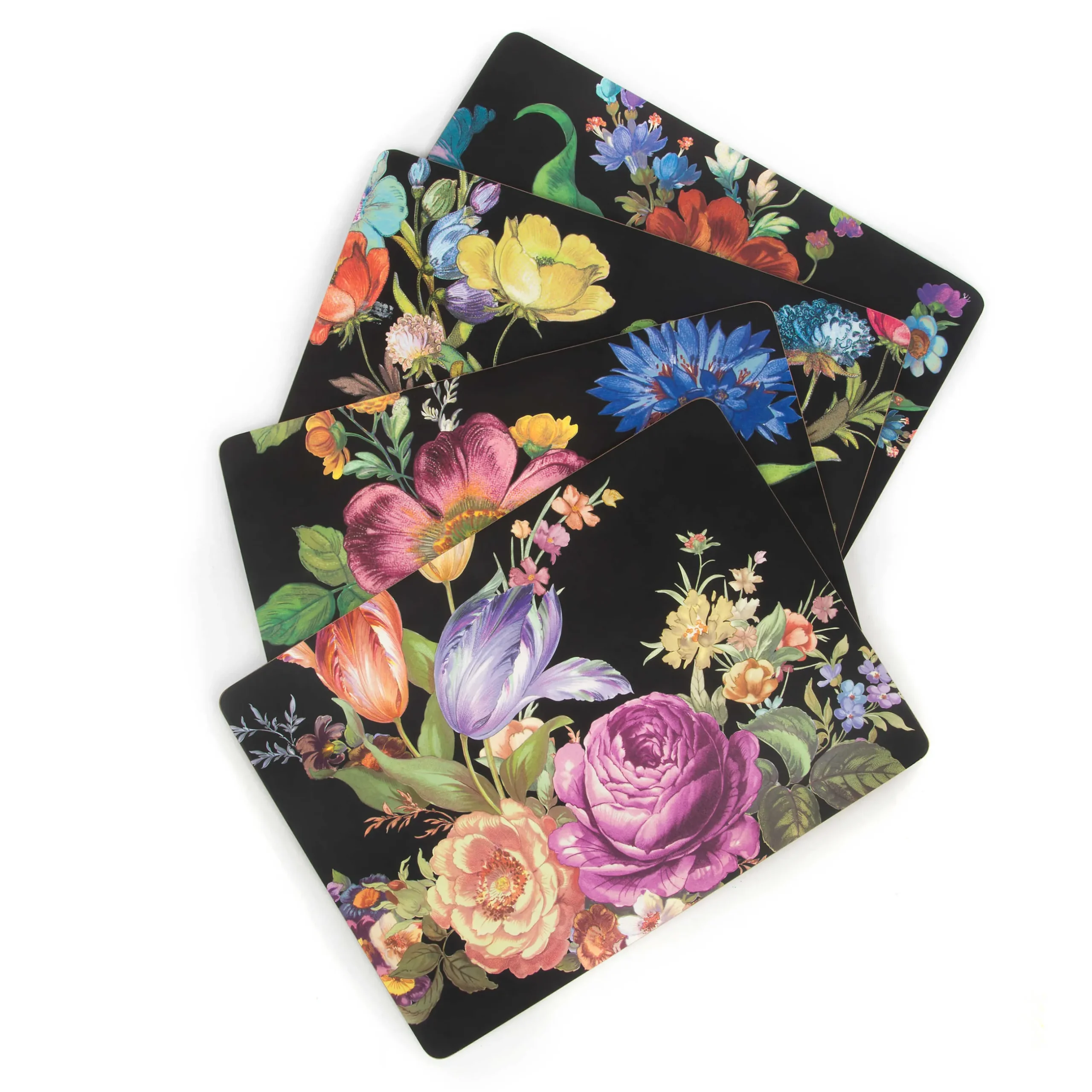 Table Accessories|Kitchen & Table Linens|MacKenzie-Childs Black Flower Market Placemats, Set of 4