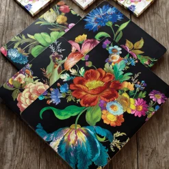 Table Accessories|Kitchen & Table Linens|MacKenzie-Childs Black Flower Market Placemats, Set of 4