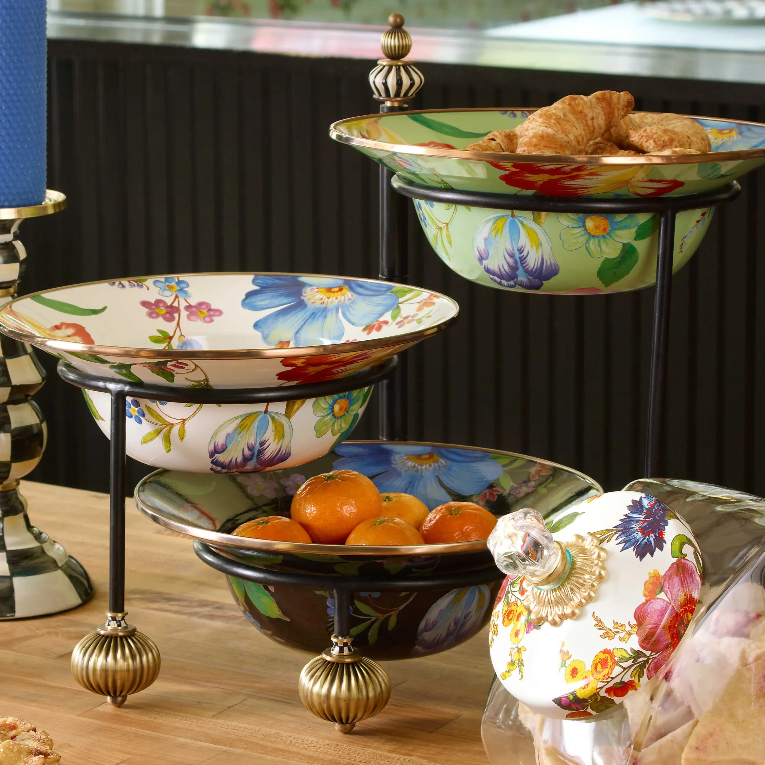 Serveware|MacKenzie-Childs Black Flower Market Serving Bowl