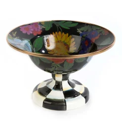 Serveware|MacKenzie-Childs Black Flower Market Small Compote