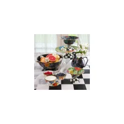 Serveware|MacKenzie-Childs Black Flower Market Small Compote