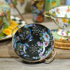 Kitchen Utensils & Tools|MacKenzie-Childs Black Flower Market Small Colander