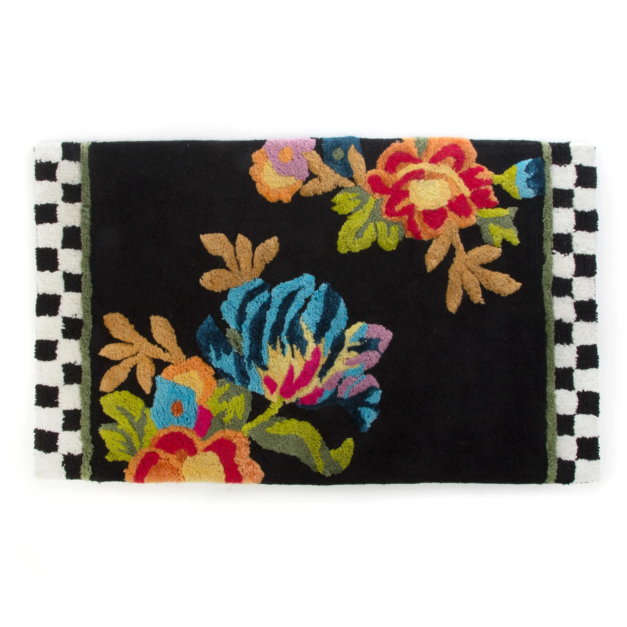 Bath & Bath Accessories|MacKenzie-Childs Black Flower Market Standard Bath Rug