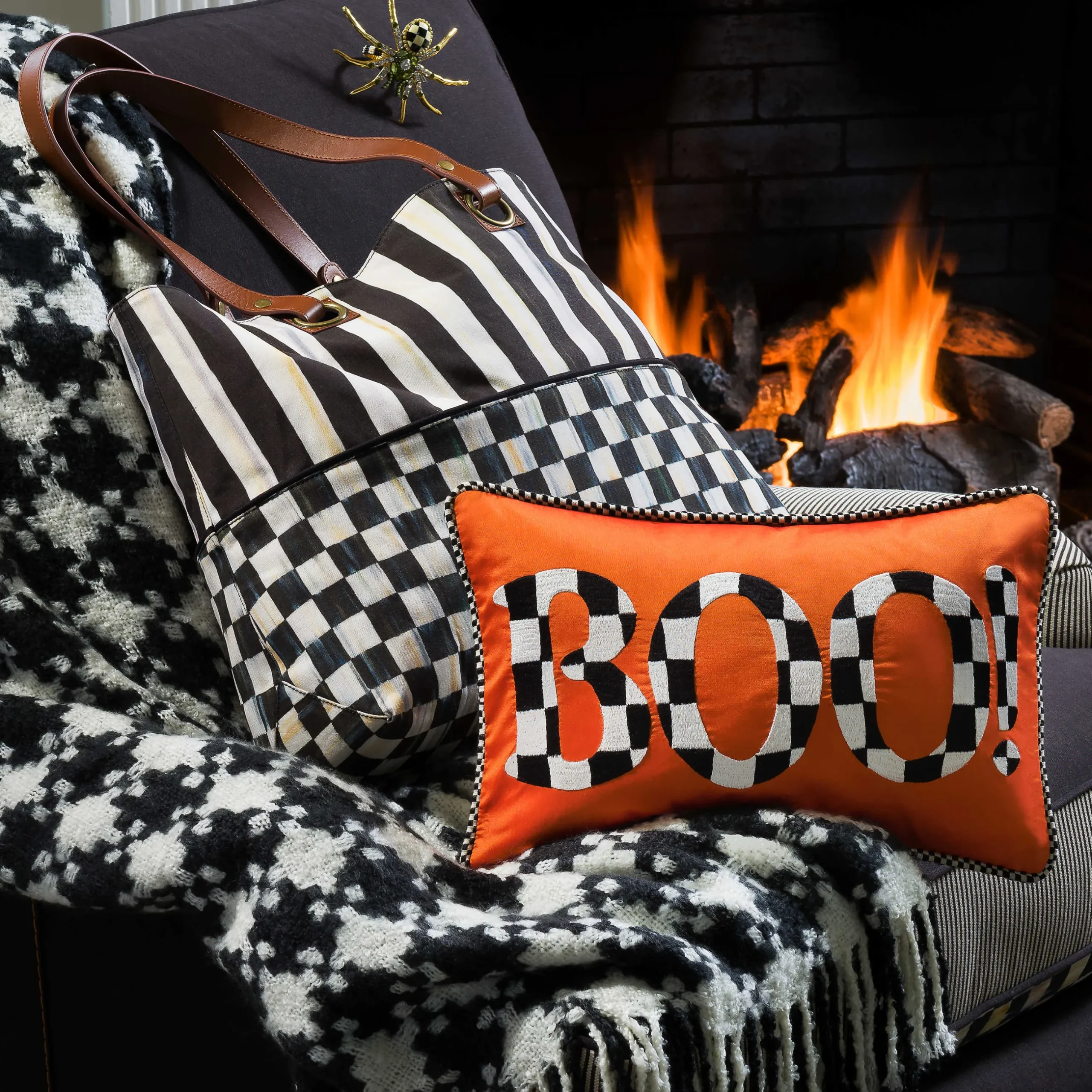 Pillows, Throws, & Cushions|MacKenzie-Childs Black Ivory Houndstooth Throw