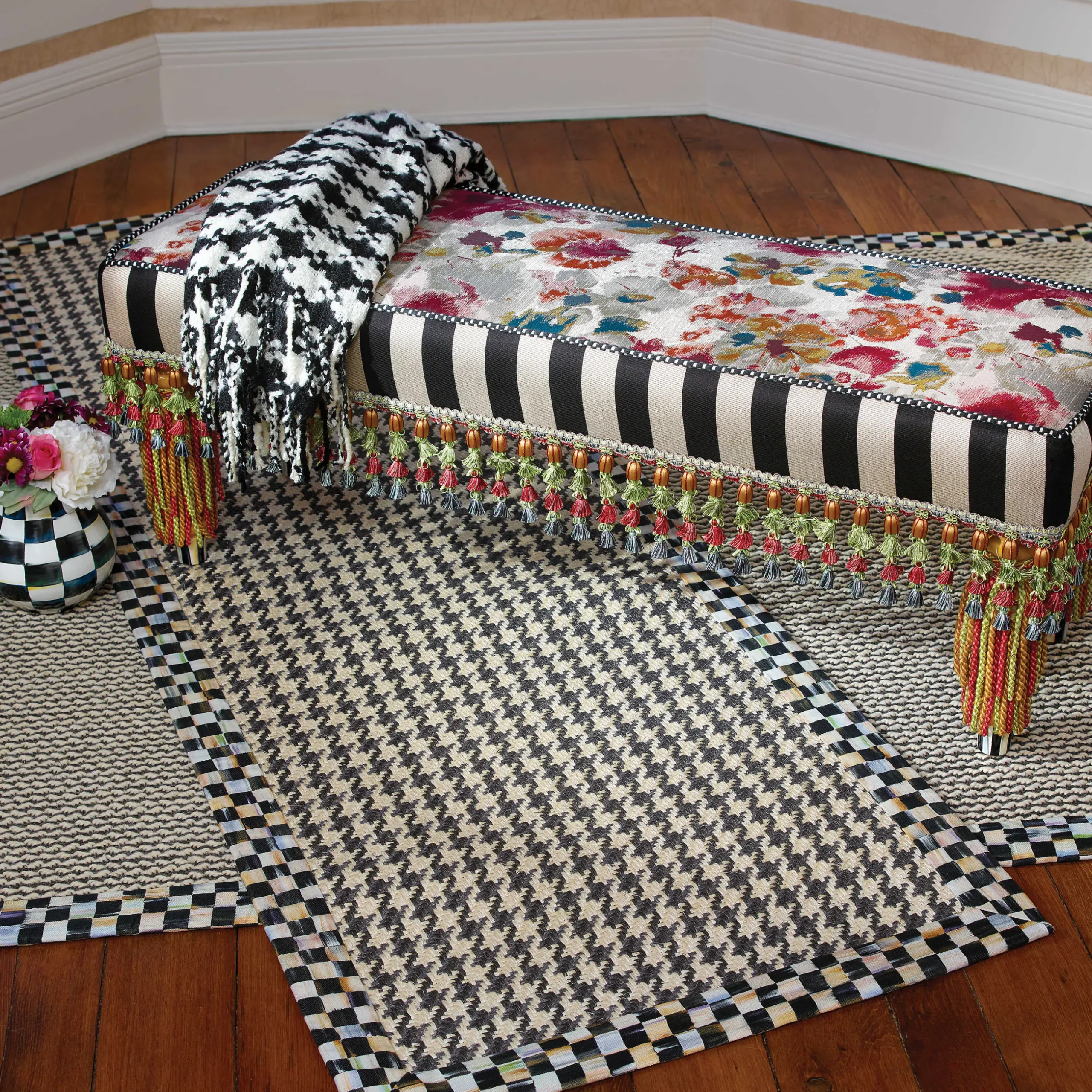 Pillows, Throws, & Cushions|MacKenzie-Childs Black Ivory Houndstooth Throw