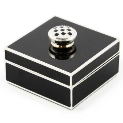 Room Accents|MacKenzie-Childs Black Silver Plated Trinket Box with Check Knob