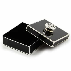 Room Accents|MacKenzie-Childs Black Silver Plated Trinket Box with Check Knob