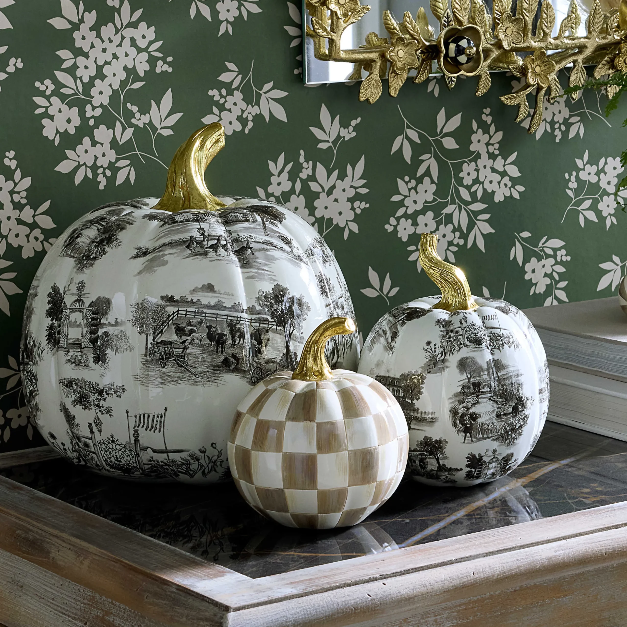 Pumpkins|Room Accents|MacKenzie-Childs Black Toile Large Pumpkin