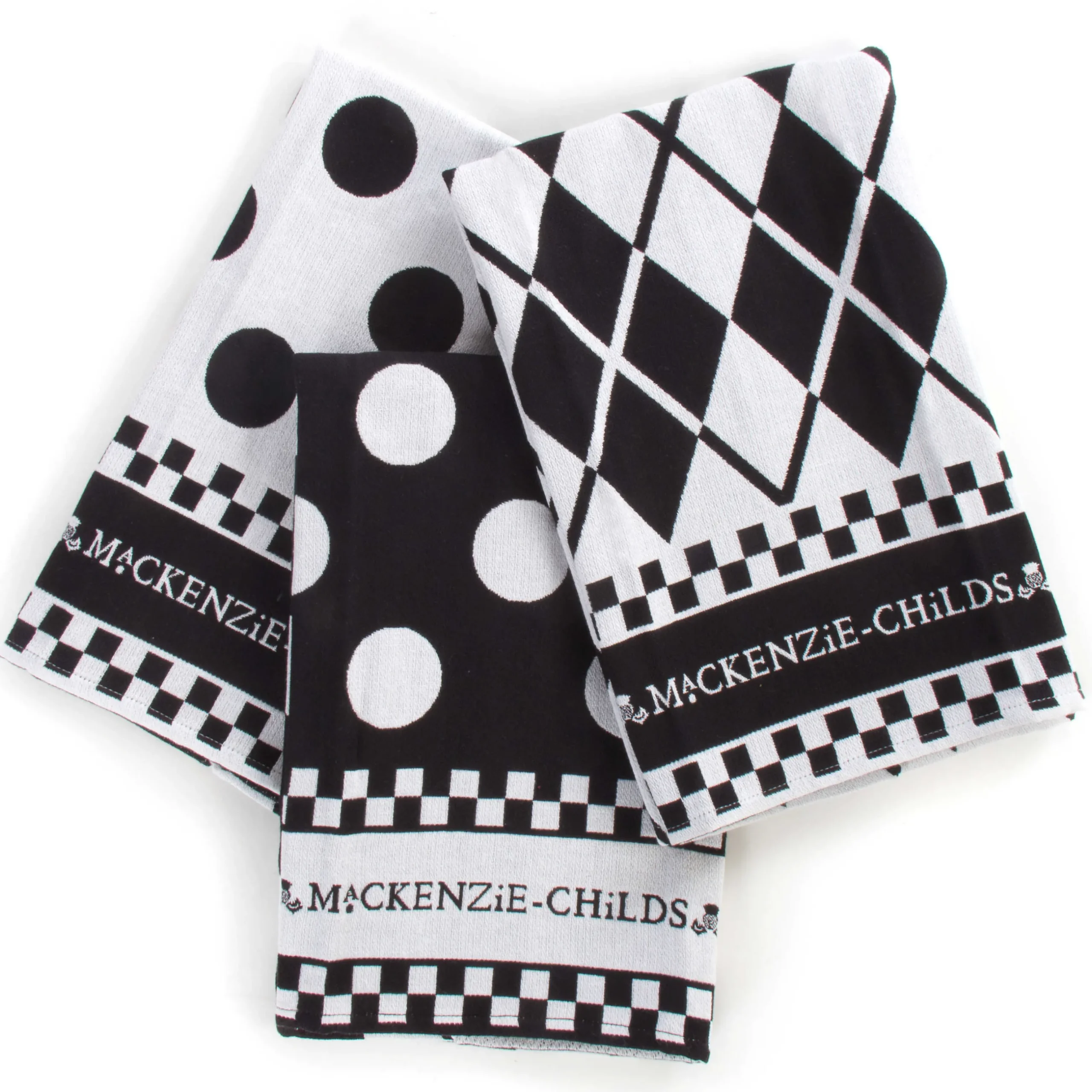 Kitchen & Table Linens|MacKenzie-Childs Black White Dot Dish Towels, Set of 3