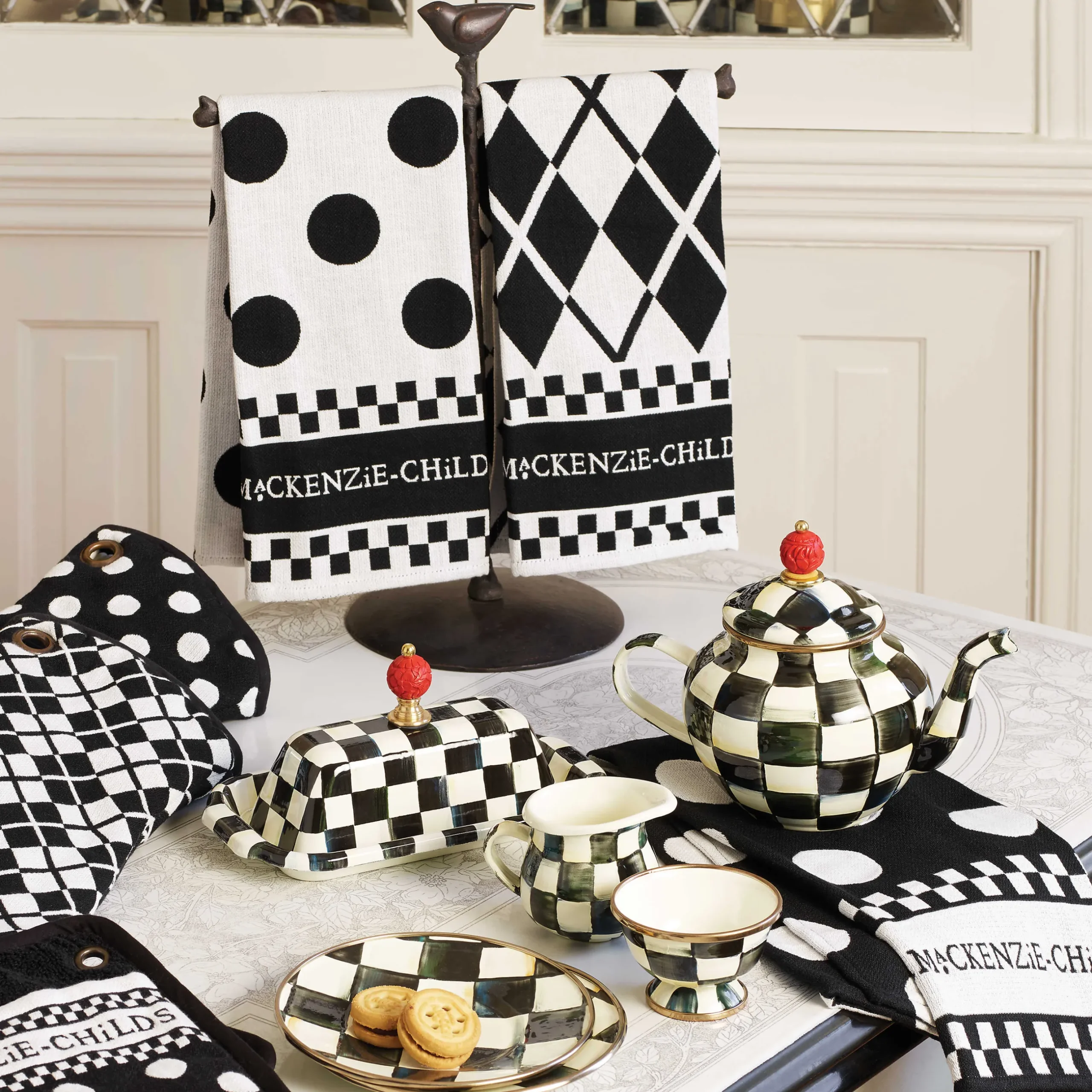 Kitchen & Table Linens|MacKenzie-Childs Black White Dot Dish Towels, Set of 3