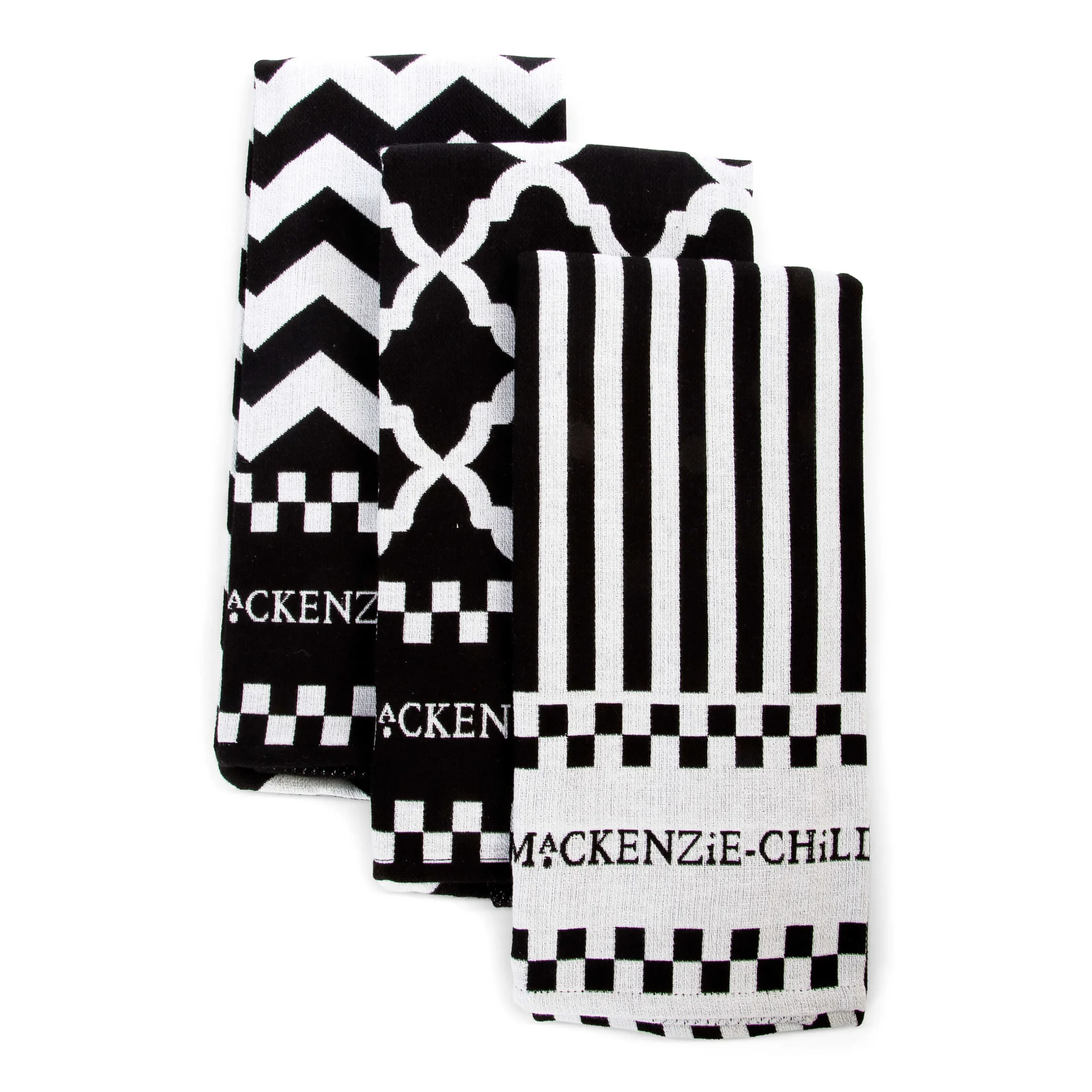 Kitchen & Table Linens|MacKenzie-Childs Black White Zig Zag Dish Towels, Set of 3