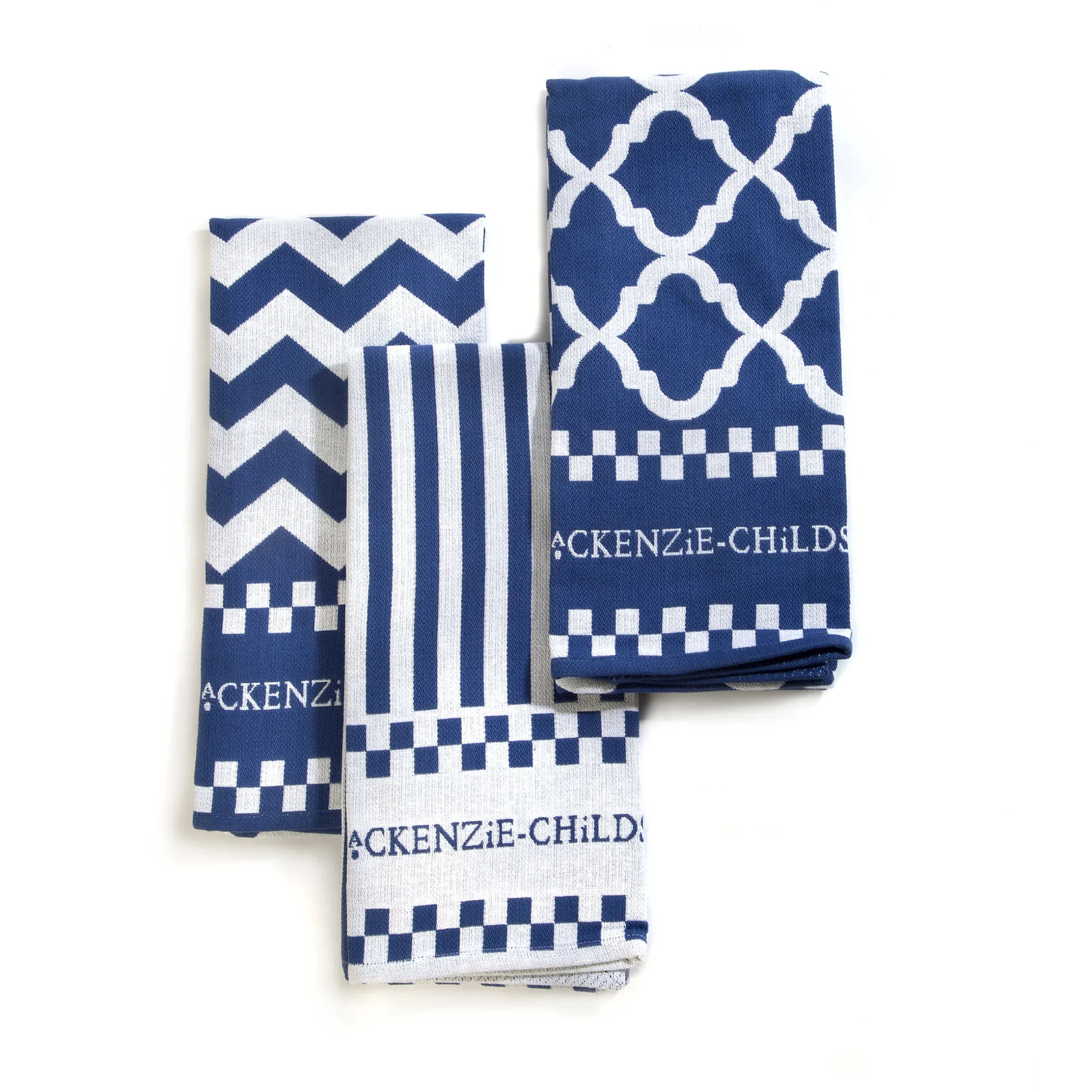 Kitchen & Table Linens|MacKenzie-Childs Blue White Zig Zag Dish Towels, Set of 3