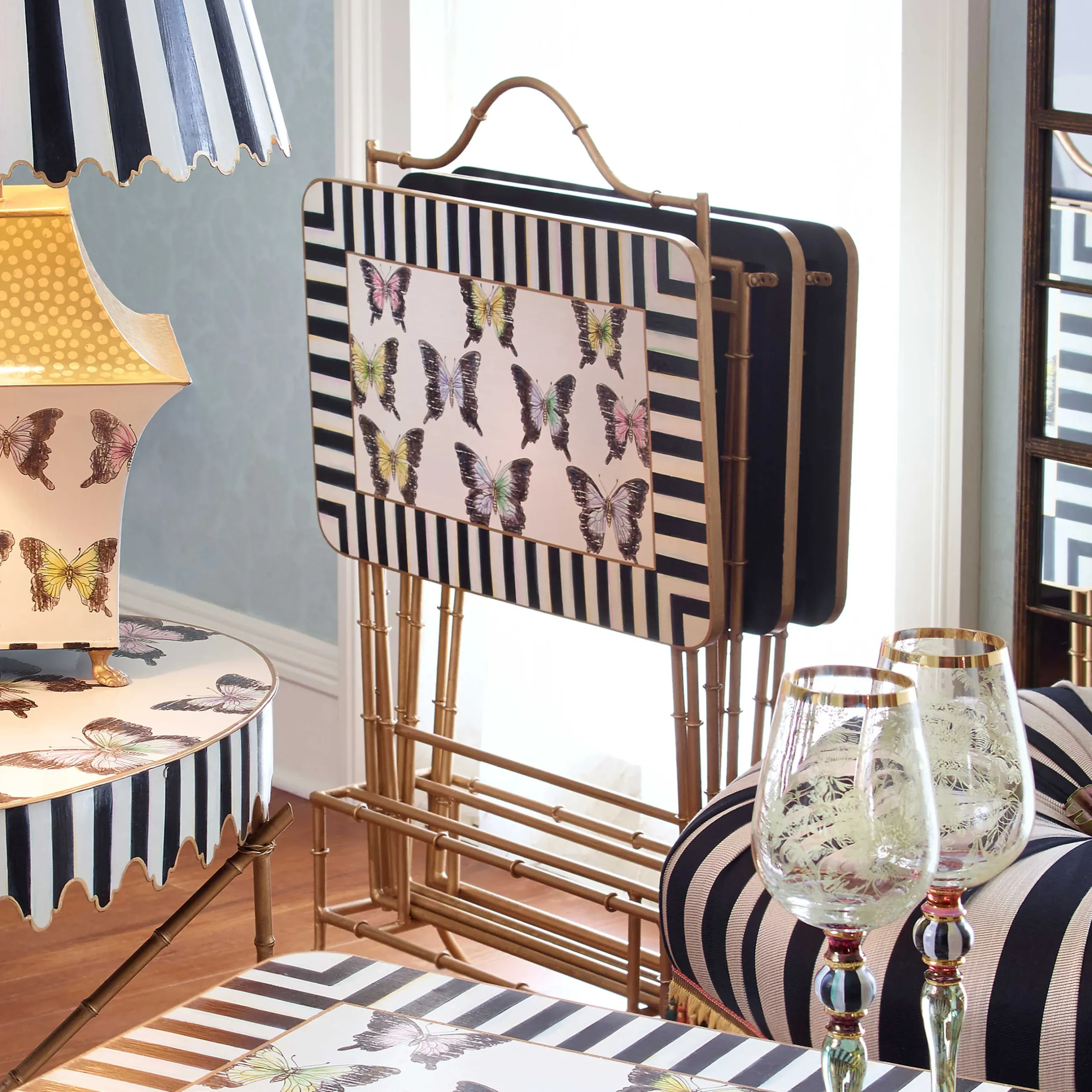 Living Room|Bar Entertaining|MacKenzie-Childs Butterfly Collection Cocktail Trays, Set of 4