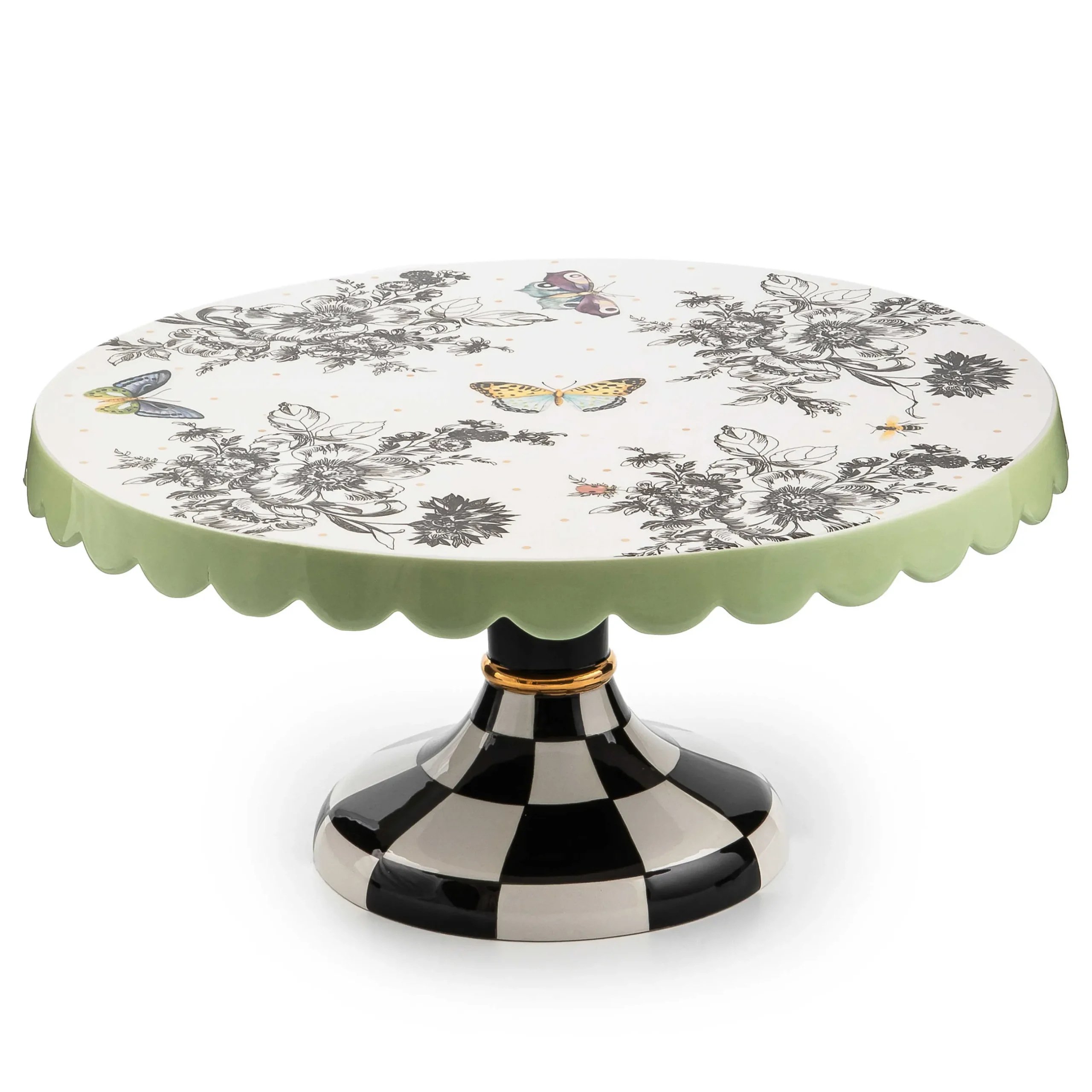 Serveware|MacKenzie-Childs Butterfly Toile Large Pedestal Platter