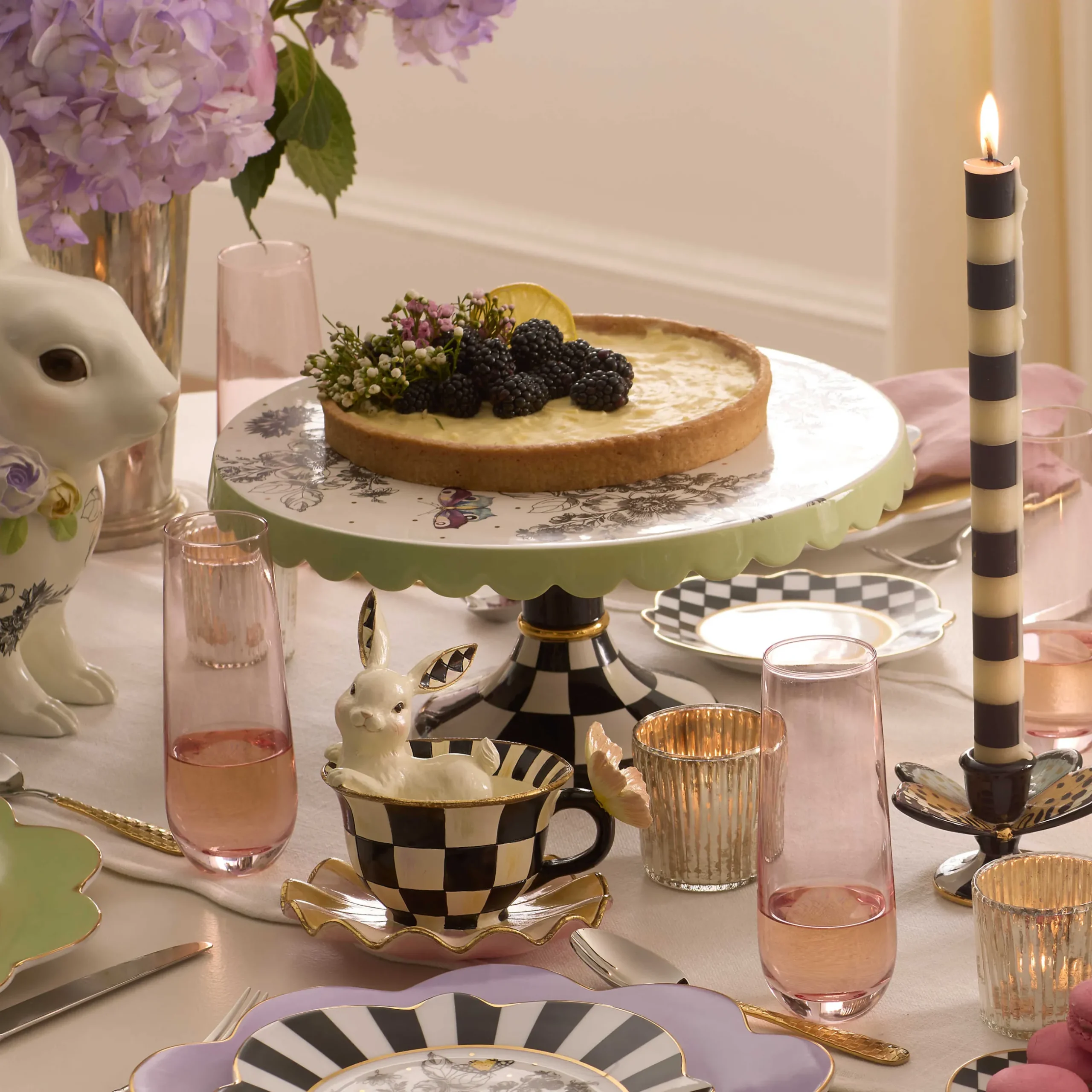 Serveware|MacKenzie-Childs Butterfly Toile Large Pedestal Platter