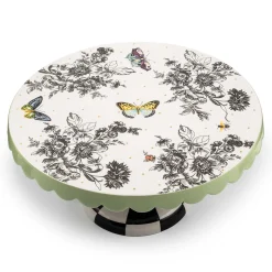 Serveware|MacKenzie-Childs Butterfly Toile Large Pedestal Platter