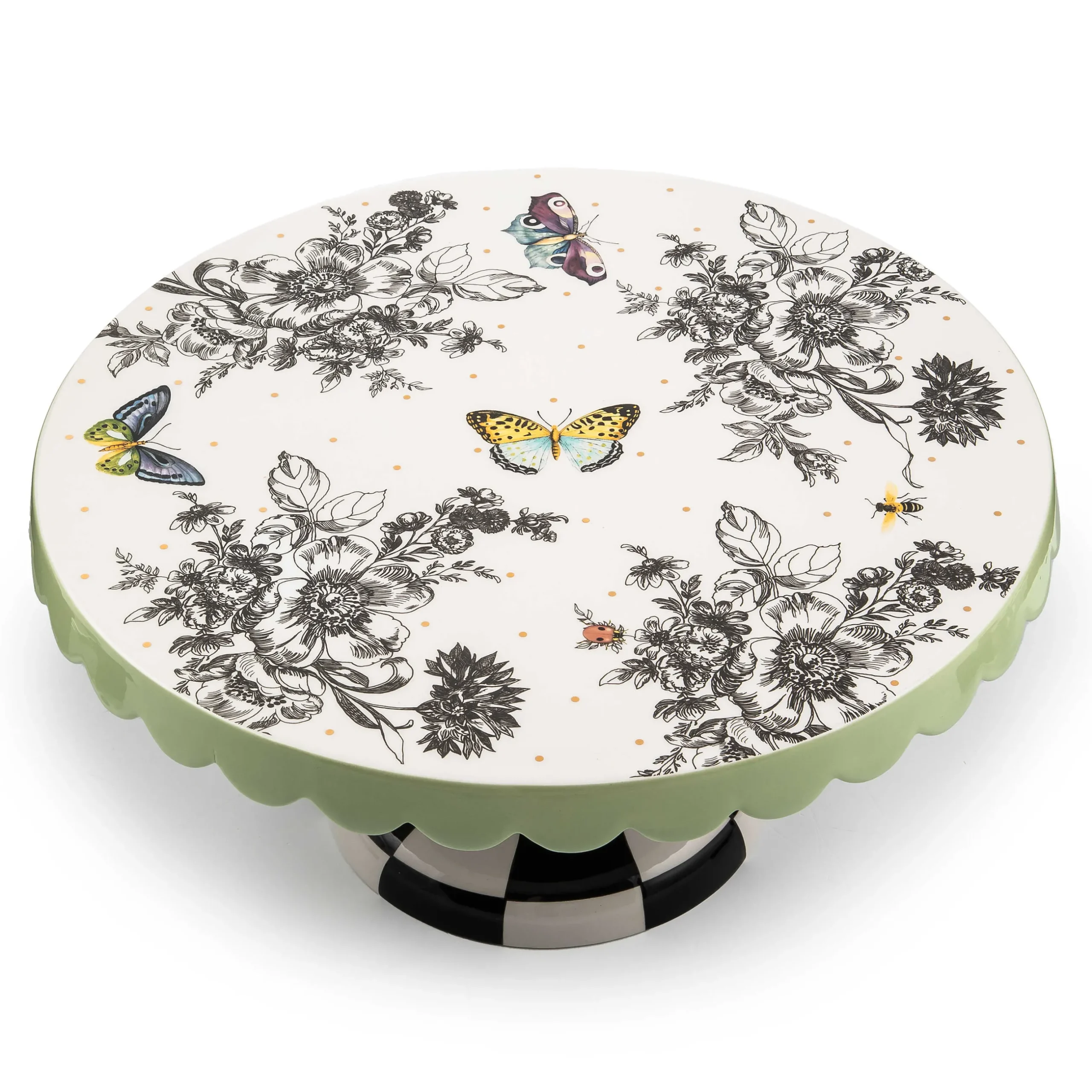 Serveware|MacKenzie-Childs Butterfly Toile Large Pedestal Platter