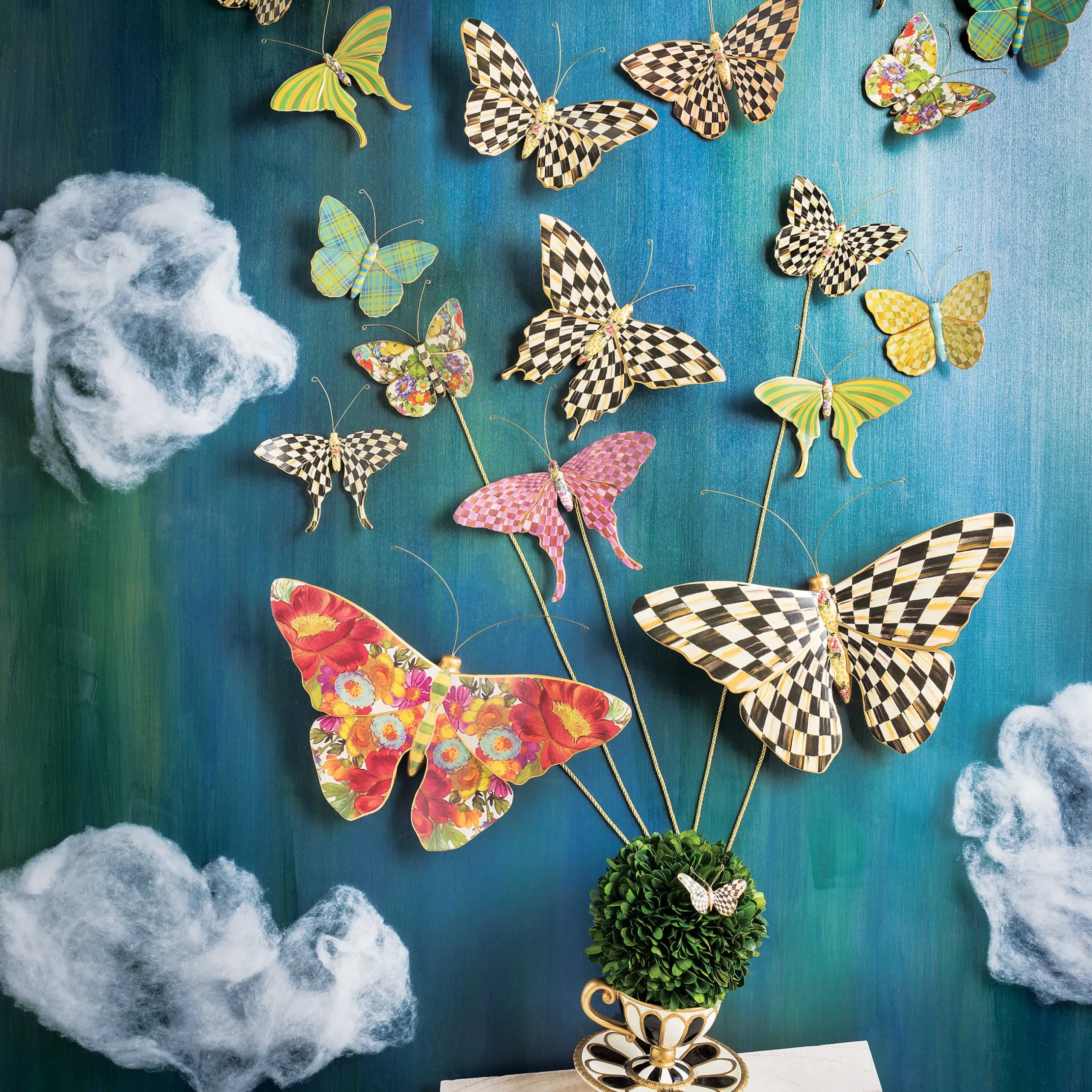 Room Accents|MacKenzie-Childs Butterfly Trio Wall Decor - Pond