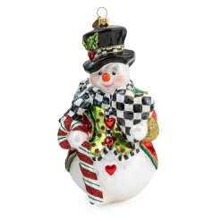 Holiday|MacKenzie-Childs Candy Cane Snowman Glass Ornament