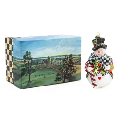 Holiday|MacKenzie-Childs Candy Cane Snowman Glass Ornament