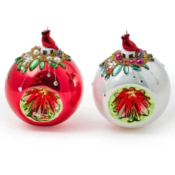 Holiday|MacKenzie-Childs Cardinal Glass Reflector Ornaments, Set of 2