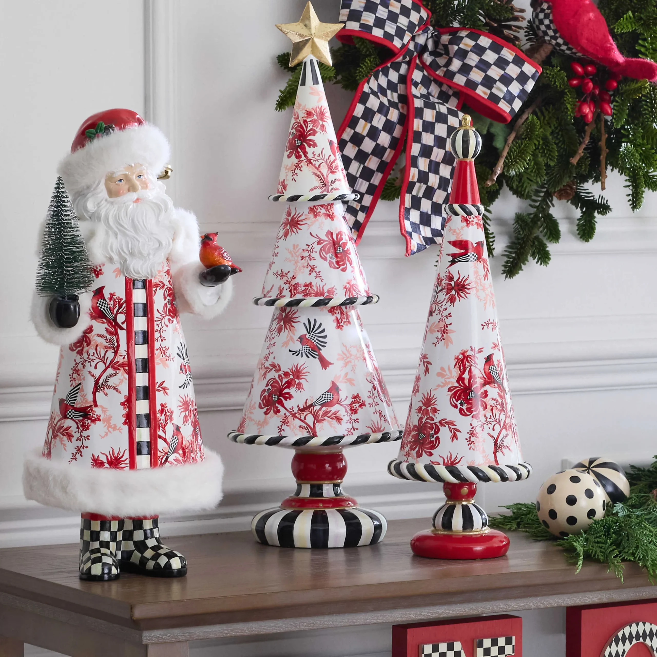 Holiday|Room Accents|MacKenzie-Childs Cardinal Toile Santa with Cardinal